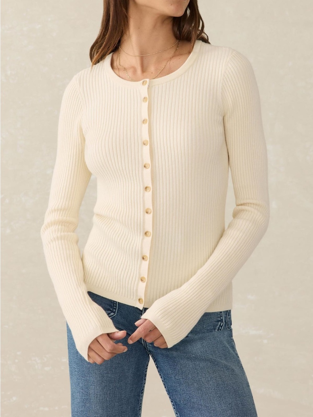Faherty Cream Ribbed Button-Up Top - Picture 7 of 7